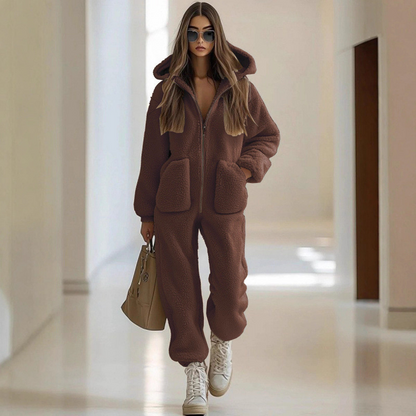 ✨Limited stock available, don’t miss out!🎉Women's Warm Zip-Up Hooded Jumpsuit with Pockets