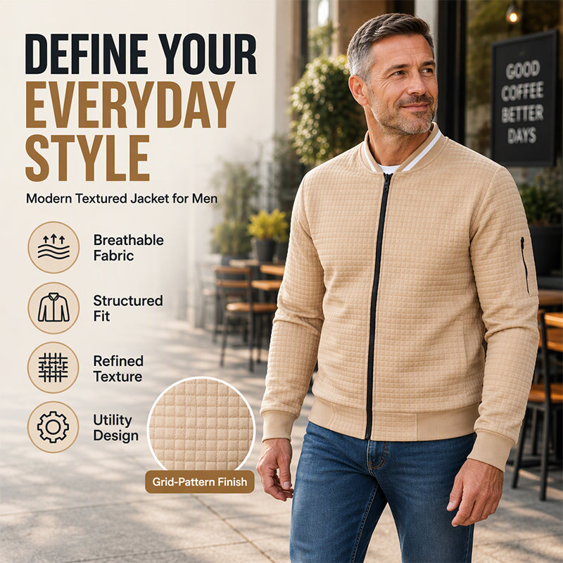🎉The Lowest Price But The Best Quality!🔥Men's Casual Waffle Grid Bomber Jacket