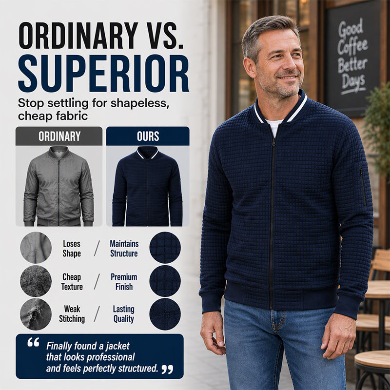 🎉The Lowest Price But The Best Quality!🔥Men's Casual Waffle Grid Bomber Jacket