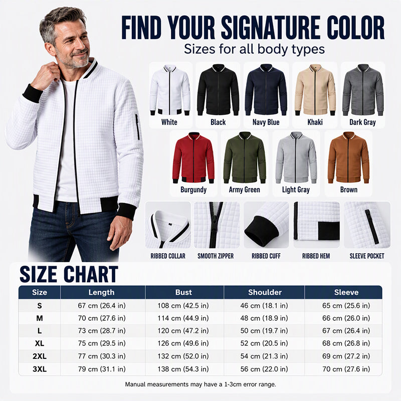 🎉The Lowest Price But The Best Quality!🔥Men's Casual Waffle Grid Bomber Jacket