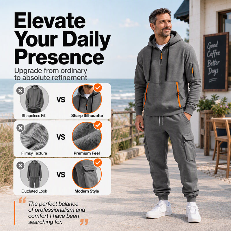 ✨Limited stock available, don’t miss out!🎉Men's Warm Half-Zip Hoodie & Cargo Pants Set