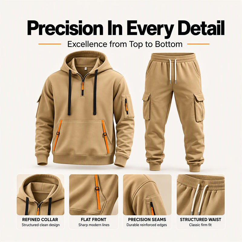 ✨Limited stock available, don’t miss out!🎉Men's Warm Half-Zip Hoodie & Cargo Pants Set