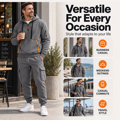 ✨Limited stock available, don’t miss out!🎉Men's Warm Half-Zip Hoodie & Cargo Pants Set