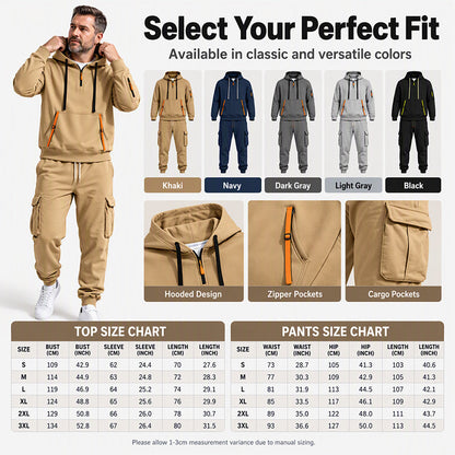 ✨Limited stock available, don’t miss out!🎉Men's Warm Half-Zip Hoodie & Cargo Pants Set