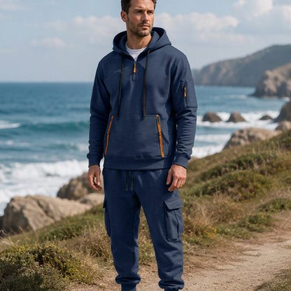 ✨Limited stock available, don’t miss out!🎉Men's Warm Half-Zip Hoodie & Cargo Pants Set