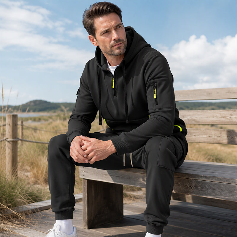✨Limited stock available, don’t miss out!🎉Men's Warm Half-Zip Hoodie & Cargo Pants Set