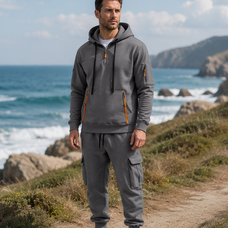 ✨Limited stock available, don’t miss out!🎉Men's Warm Half-Zip Hoodie & Cargo Pants Set