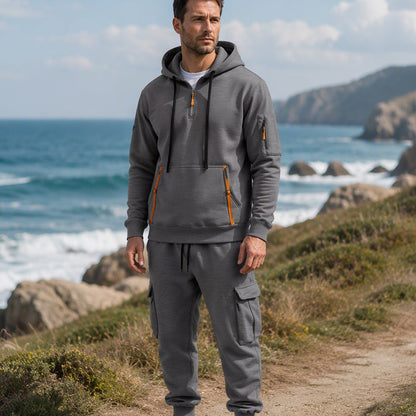 ✨Limited stock available, don’t miss out!🎉Men's Warm Half-Zip Hoodie & Cargo Pants Set