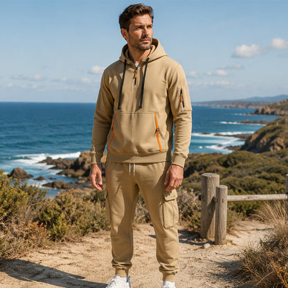 ✨Limited stock available, don’t miss out!🎉Men's Warm Half-Zip Hoodie & Cargo Pants Set