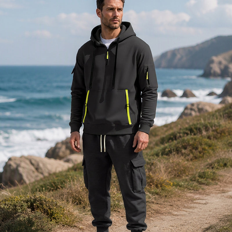 ✨Limited stock available, don’t miss out!🎉Men's Warm Half-Zip Hoodie & Cargo Pants Set