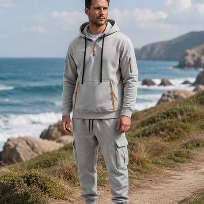 ✨Limited stock available, don’t miss out!🎉Men's Warm Half-Zip Hoodie & Cargo Pants Set