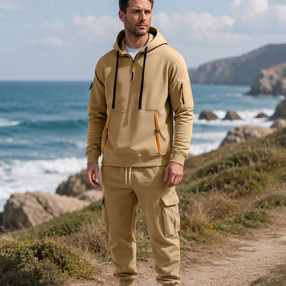 ✨Limited stock available, don’t miss out!🎉Men's Warm Half-Zip Hoodie & Cargo Pants Set