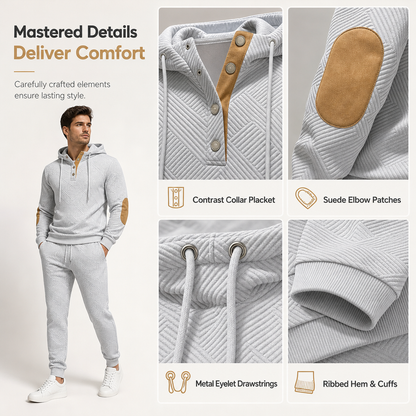 🧥 Men's 2 Piece Hoodie Set – Premium Jacquard Knit, Breathable & Always Cool