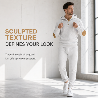 🧥 Men's 2 Piece Hoodie Set – Premium Jacquard Knit, Breathable & Always Cool