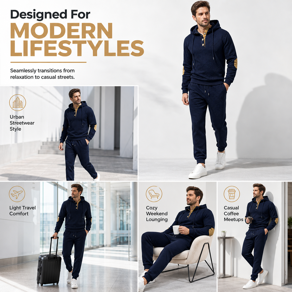 🧥 Men's 2 Piece Hoodie Set – Premium Jacquard Knit, Breathable & Always Cool