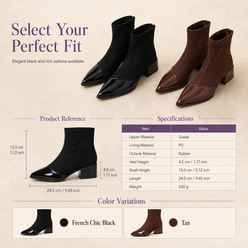 🍂Women's French Style Pointed Toe Ankle Boots Slim Fit Elegant Short Boots for Spring and Autumn