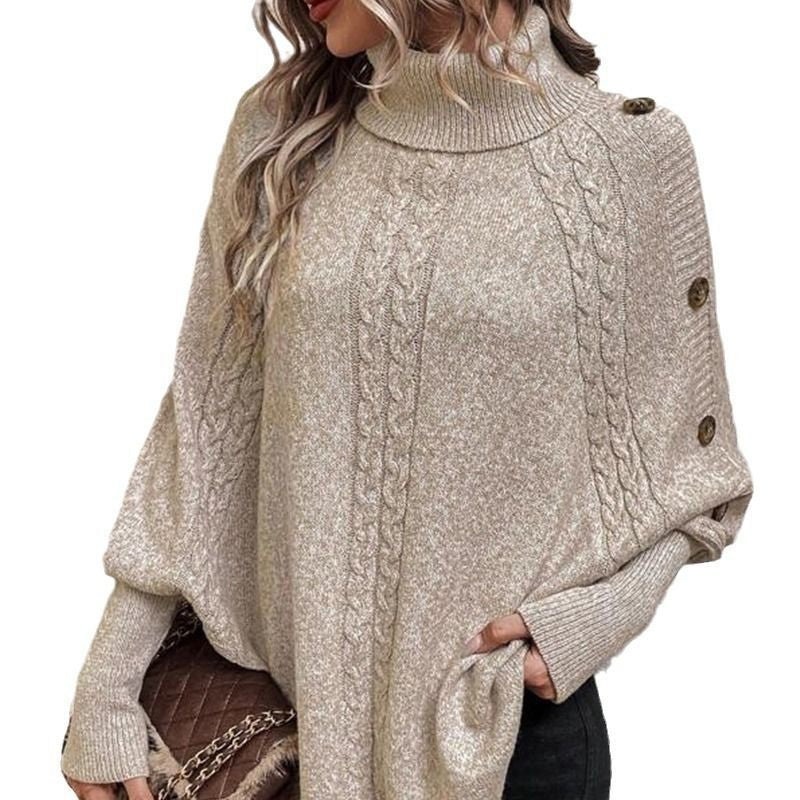 ⏰ Seasonal changeover sale: 50% off – quality at half the price! ✨Women's Elegant High-Neck Asymmetrical Hem Cape Sweater