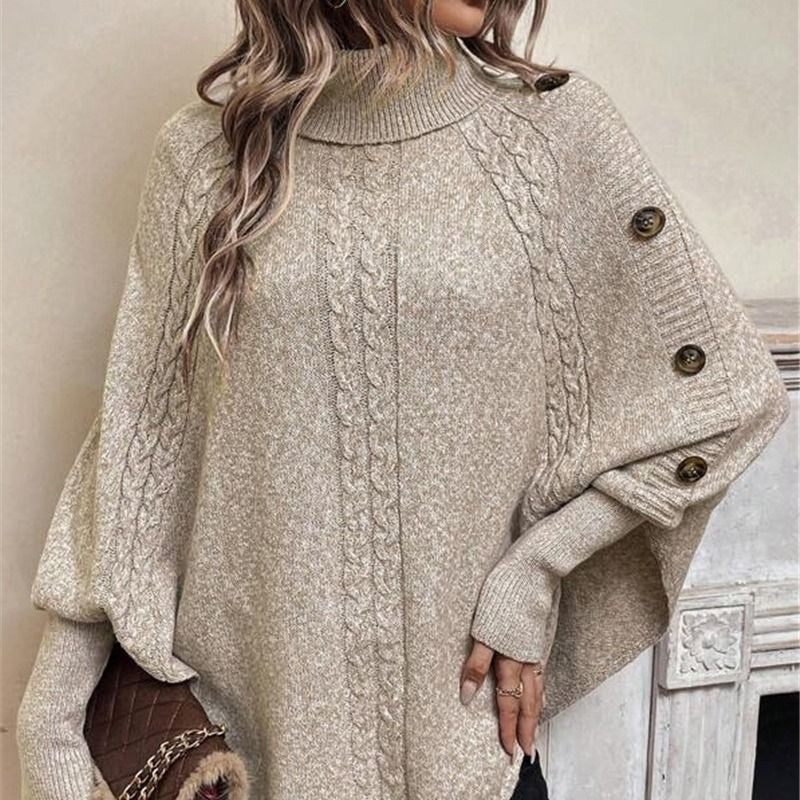 ⏰ Seasonal changeover sale: 50% off – quality at half the price! ✨Women's Elegant High-Neck Asymmetrical Hem Cape Sweater