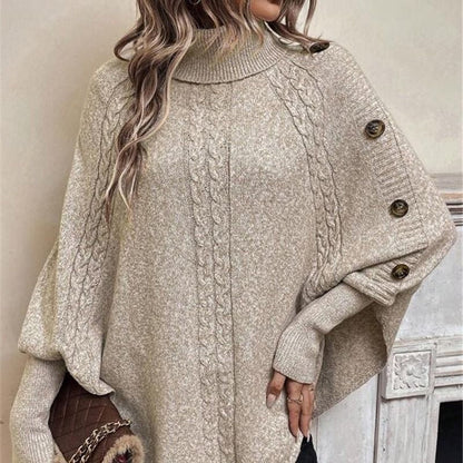 ⏰ Seasonal changeover sale: 50% off – quality at half the price! ✨Women's Elegant High-Neck Asymmetrical Hem Cape Sweater