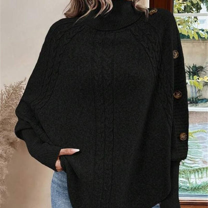 ⏰ Seasonal changeover sale: 50% off – quality at half the price! ✨Women's Elegant High-Neck Asymmetrical Hem Cape Sweater