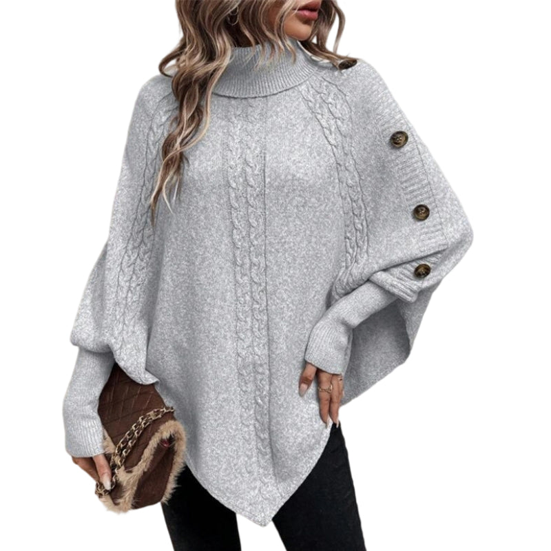 ⏰ Seasonal changeover sale: 50% off – quality at half the price! ✨Women's Elegant High-Neck Asymmetrical Hem Cape Sweater