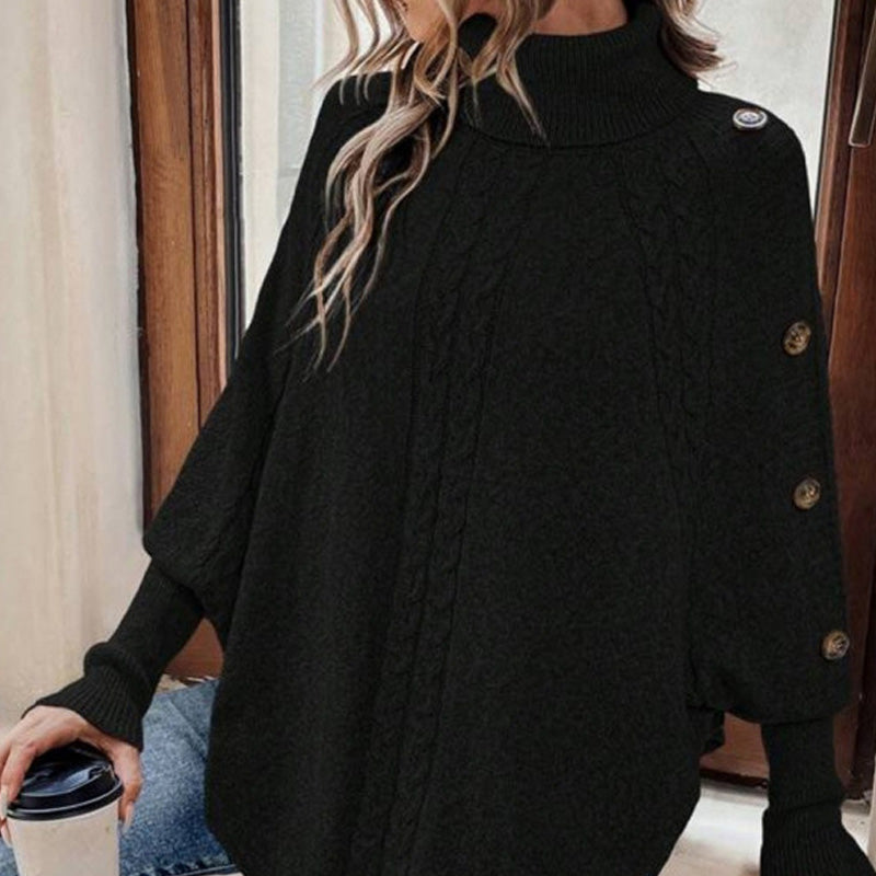 ⏰ Seasonal changeover sale: 50% off – quality at half the price! ✨Women's Elegant High-Neck Asymmetrical Hem Cape Sweater
