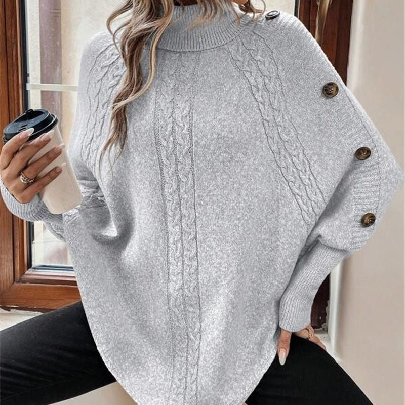 ⏰ Seasonal changeover sale: 50% off – quality at half the price! ✨Women's Elegant High-Neck Asymmetrical Hem Cape Sweater