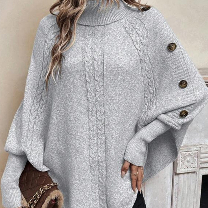 ⏰ Seasonal changeover sale: 50% off – quality at half the price! ✨Women's Elegant High-Neck Asymmetrical Hem Cape Sweater