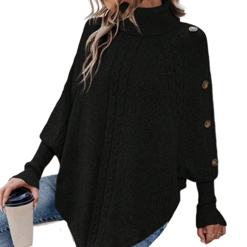 ⏰ Seasonal changeover sale: 50% off – quality at half the price! ✨Women's Elegant High-Neck Asymmetrical Hem Cape Sweater