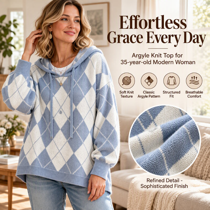 ⏰ Seasonal changeover sale: 50% off – quality at half the price! ✨Women's Casual Argyle Hooded Sweater