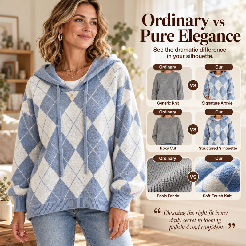 ⏰ Seasonal changeover sale: 50% off – quality at half the price! ✨Women's Casual Argyle Hooded Sweater