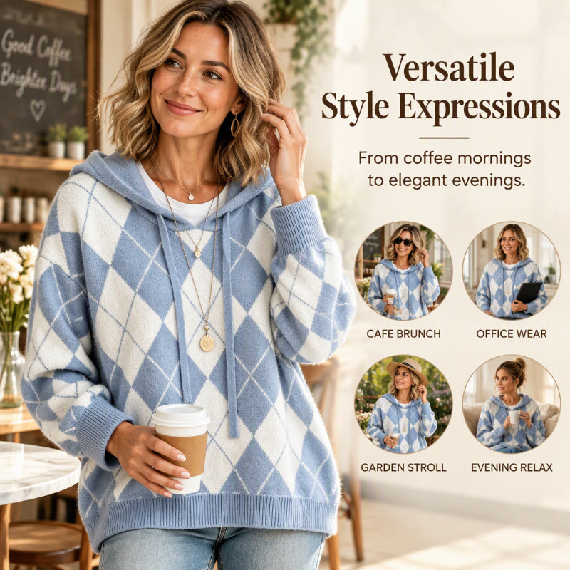 ⏰ Seasonal changeover sale: 50% off – quality at half the price! ✨Women's Casual Argyle Hooded Sweater