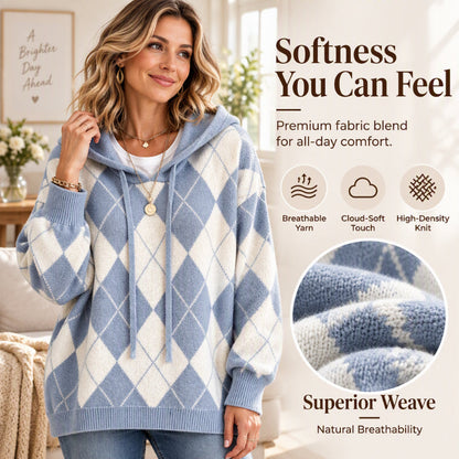 ⏰ Seasonal changeover sale: 50% off – quality at half the price! ✨Women's Casual Argyle Hooded Sweater