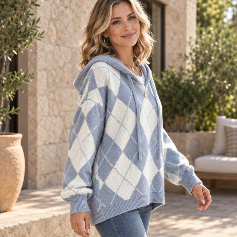 ⏰ Seasonal changeover sale: 50% off – quality at half the price! ✨Women's Casual Argyle Hooded Sweater