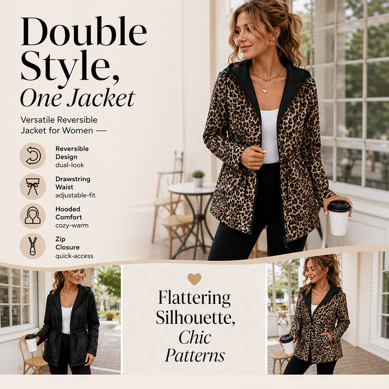 ⏰ Seasonal changeover sale: 50% off – quality at half the price! ✨Women's Reversible Leopard Print Hooded Jacket