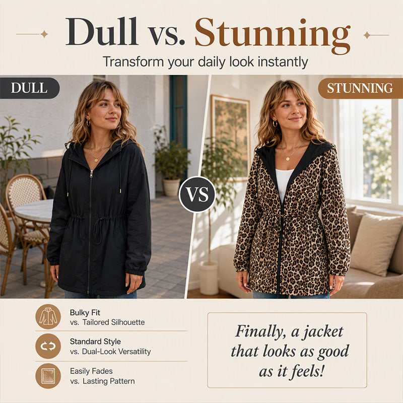 ⏰ Seasonal changeover sale: 50% off – quality at half the price! ✨Women's Reversible Leopard Print Hooded Jacket
