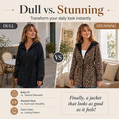⏰ Seasonal changeover sale: 50% off – quality at half the price! ✨Women's Reversible Leopard Print Hooded Jacket