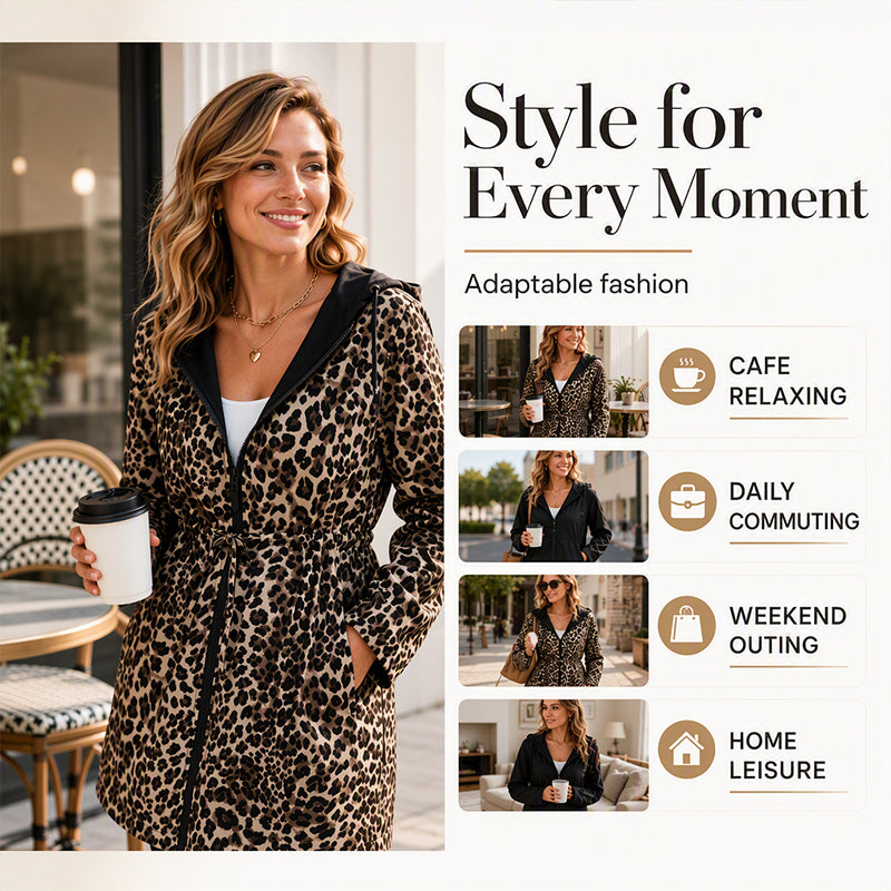⏰ Seasonal changeover sale: 50% off – quality at half the price! ✨Women's Reversible Leopard Print Hooded Jacket