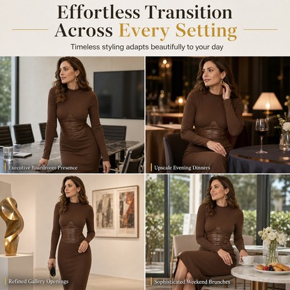 Women's Crew Neck Long Sleeve Patchwork Slim Fit Bodycon Pullover Dress