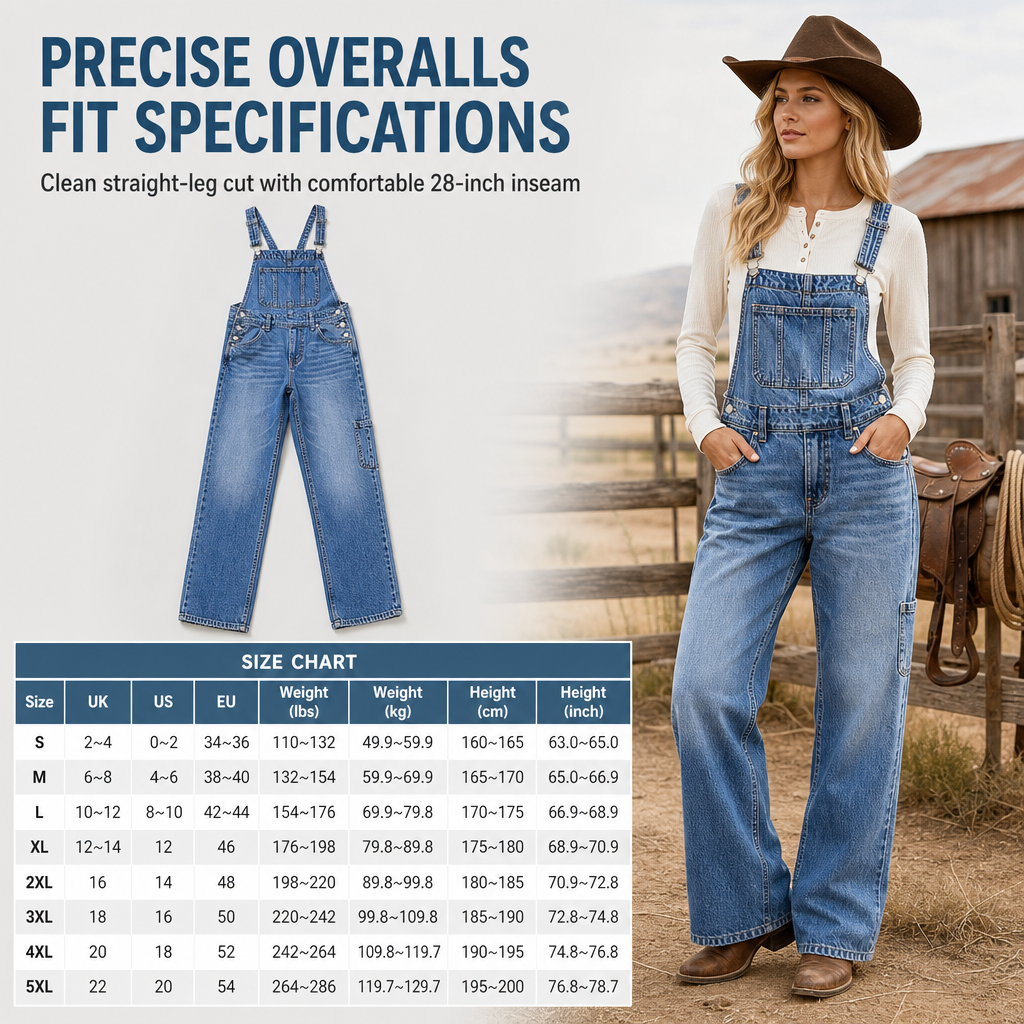 Women's Stretchy Denim Overalls Wide Leg Jumpsuit with Adjustable Straps