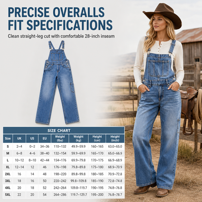 Women's Stretchy Denim Overalls Wide Leg Jumpsuit with Adjustable Straps