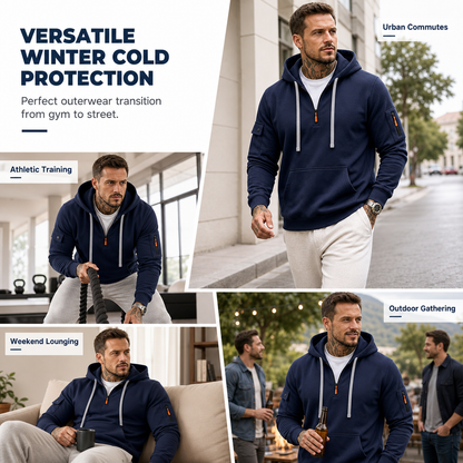 Men's Heavyweight Fleece Lined Hooded Sweatshirt Loose Fit Casual Workwear for Autumn and Winter