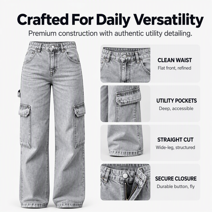 Women's High-Waisted Stretch Denim Cargo Pants