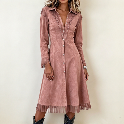 Women's Vintage Long Sleeve Fringe Dress
