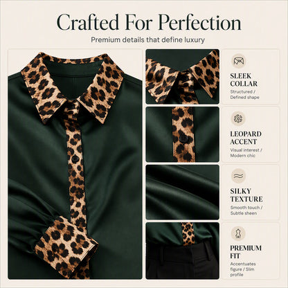 Women's Satin Leopard Patchwork Blouse