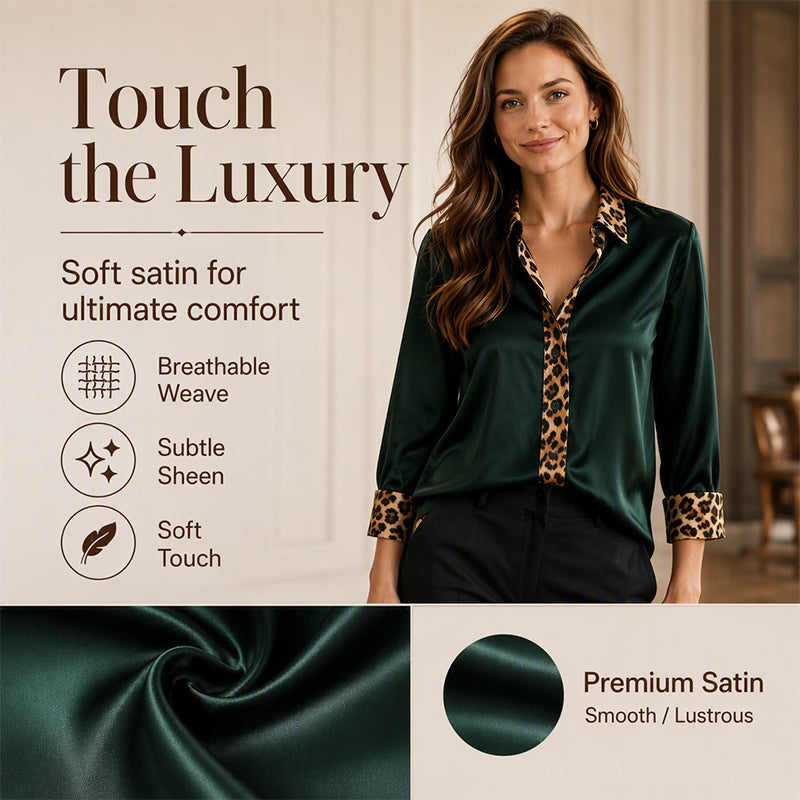 Women's Satin Leopard Patchwork Blouse