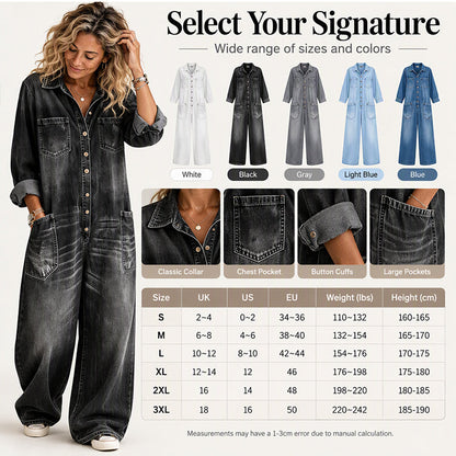 Women's Vintage Collared Denim Jumpsuit