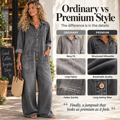 Women's Vintage Collared Denim Jumpsuit