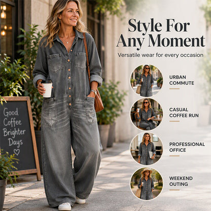 Women's Vintage Collared Denim Jumpsuit