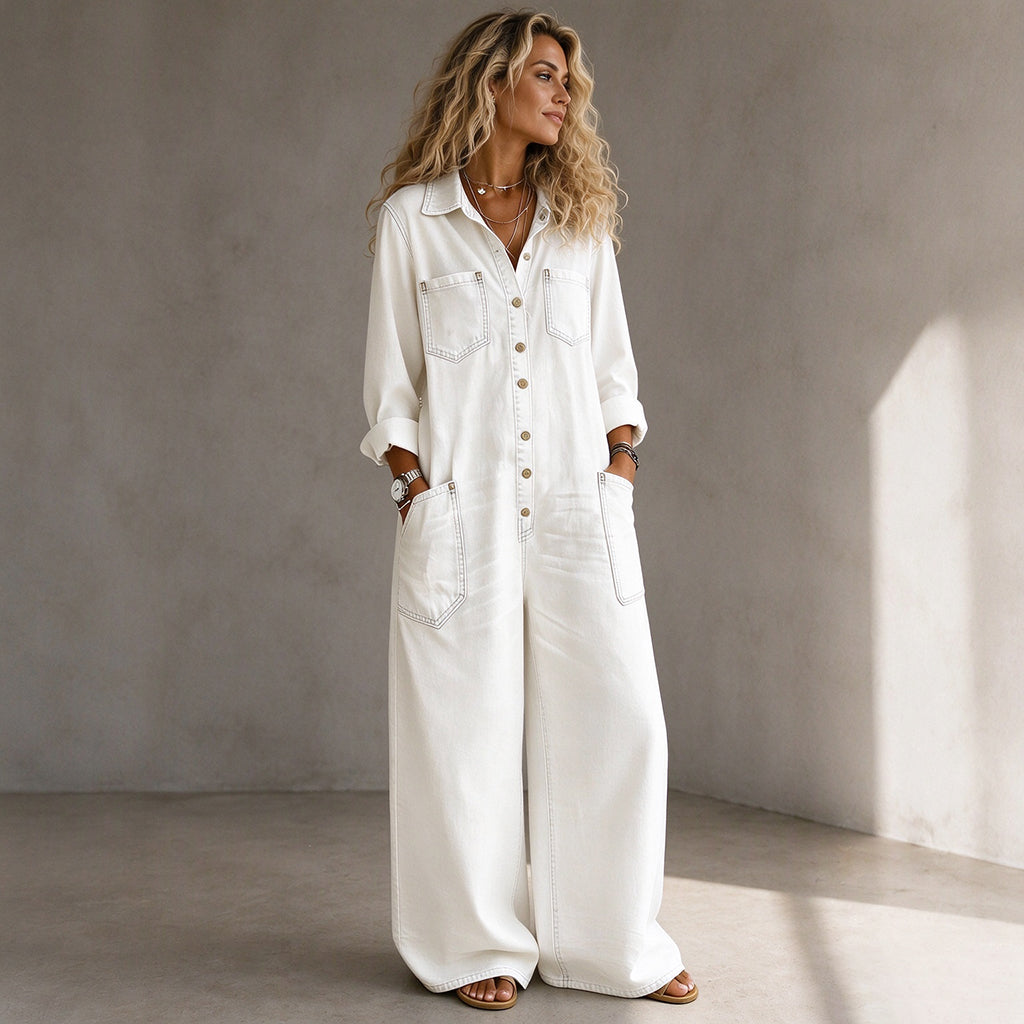 Women's Vintage Collared Denim Jumpsuit